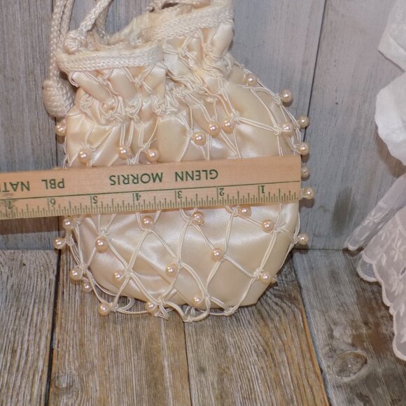 HAND BAG FAUX PEARLS OFF WHITE  WEDDING EVENING OUT - Picture 7 of 7